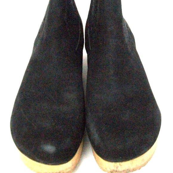 Eileen Fisher Black Suede Wood-Bottom Rubber Sole Chelsea Clog-Boots 9.5M $285 - Picture 3 of 8